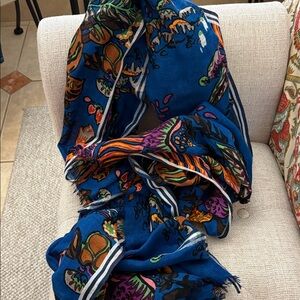 J.Crew Blue Tropical Floral Scarf